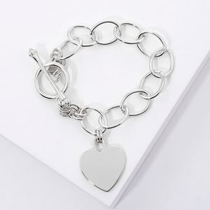 Silver Heart Lock Pendant Charm Toggle Bracelet Dipped Metal Chain Link